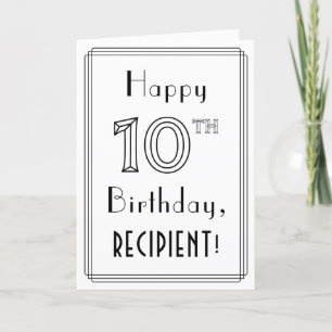 Carte Joyeux 10e anniversaire, style Art déco avec nom p