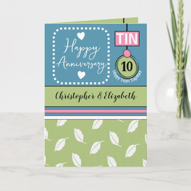 Carte Joyeux 10e anniversaire Tin ajouter des noms bleu (Devant)