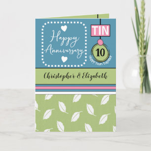 Carte Joyeux 10e anniversaire Tin ajouter des noms bleu