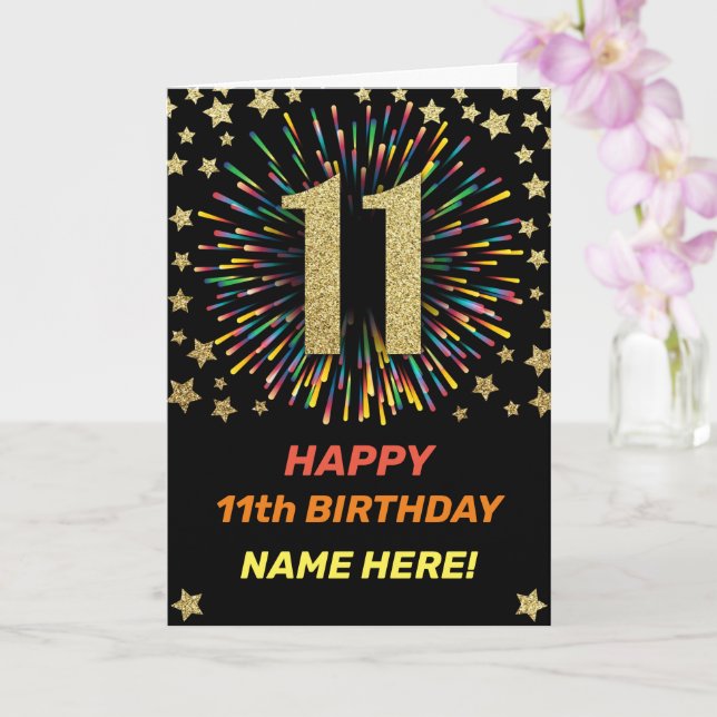Carte Joyeux 11e anniversaire Black & Gold Rainbow Firew (Orchidée)