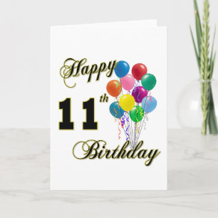 Carte Joyeux 11e anniversaire cadeaux et vêtements d'ann
