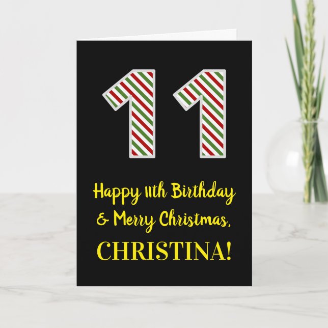 Carte Joyeux 11e anniversaire & Joyeux Noël, Nom personn (Devant)