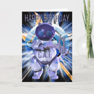 Carte Joyeux 11ème anniversaire, Robot Cat, Techno Moder