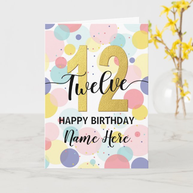 Carte Joyeux 12ème anniversaire Pastel Arc-en-ciel et fi (Fleur jaune)
