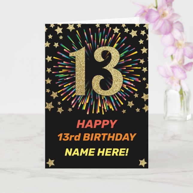 Carte Joyeux 13e anniversaire Black & Gold Rainbow Firew (Orchidée)