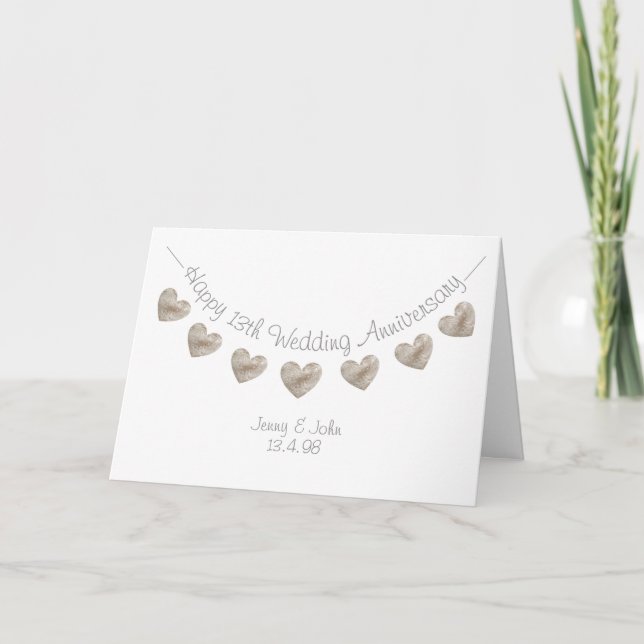 Carte Joyeux 13e anniversaire de mariage guirlande de cœ (Devant)