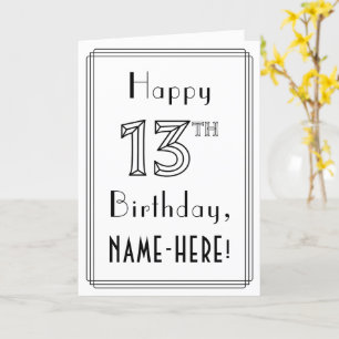 Carte Joyeux 13e anniversaire, style Art déco avec nom p