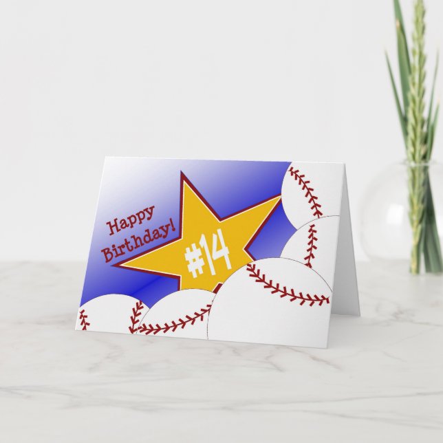 Carte Joyeux 14e anniversaire ! Ventilateur de baseball (Devant)