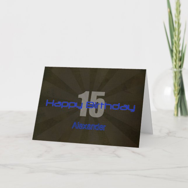 Carte Joyeux 15e anniversaire Ado noir et gris (Devant)