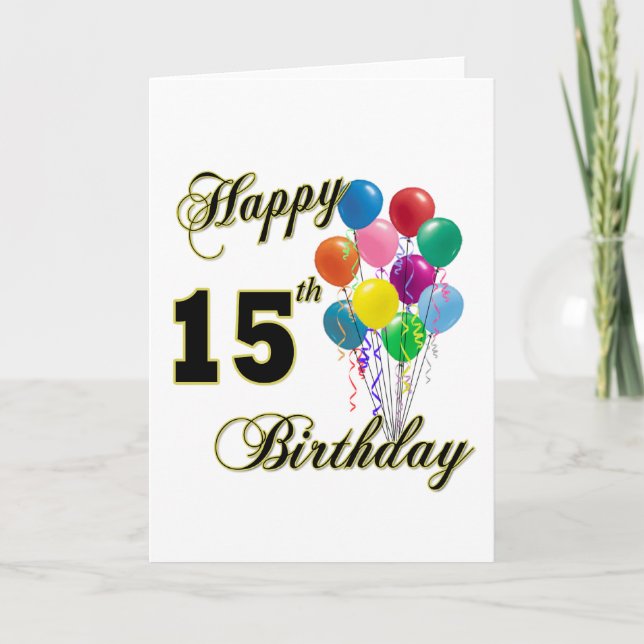 Carte Joyeux 15e anniversaire cadeaux et vêtements d'ann (Devant)