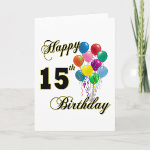Carte Joyeux 15e anniversaire cadeaux et vêtements d'ann