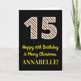Carte Joyeux 15e anniversaire & Joyeux Noël, Nom personn