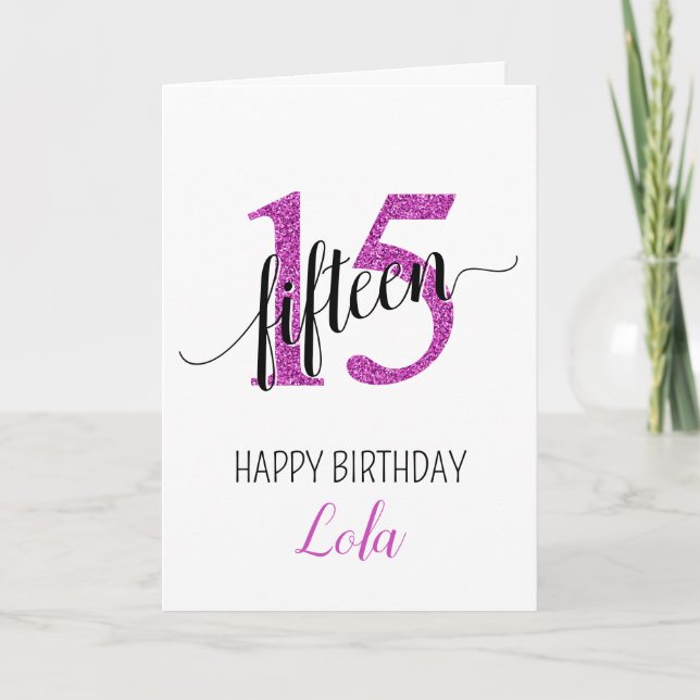 Carte Joyeux 15e anniversaire rose Parties scintillant g (Devant)