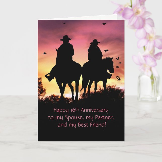 Carte Joyeux 16e anniversaire Cowboy et Cowgirl équitati (Orchidée)