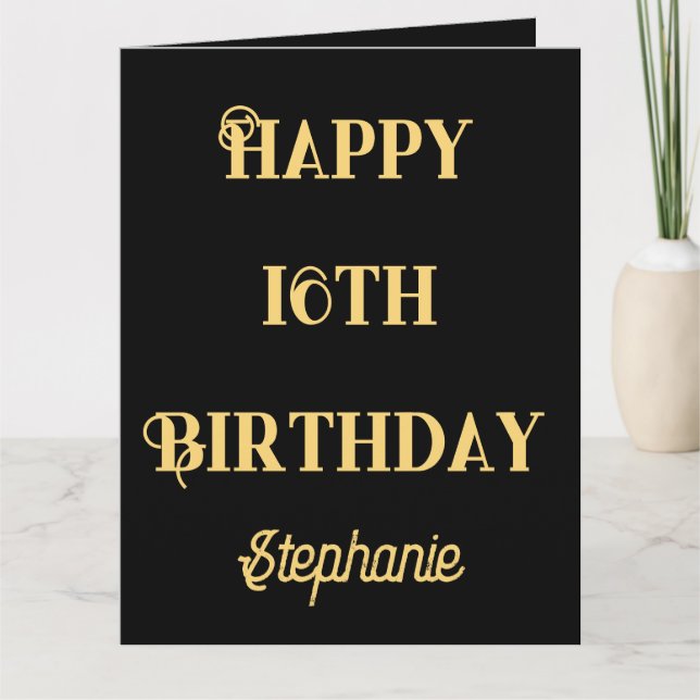 Carte Joyeux 16e anniversaire Or Seize ans personnalisé  (Devant)