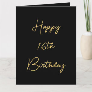 Carte Joyeux 16e anniversaire Seize Gold Black Cute pers