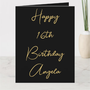 Carte Joyeux 16e anniversaire Seize Or Black Nom personn