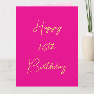 Carte Joyeux 16e anniversaire Seize or rose chaud mou