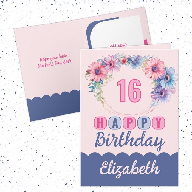 Carte Joyeux 16ème anniversaire nom rose fleuri (Créateur téléchargé)