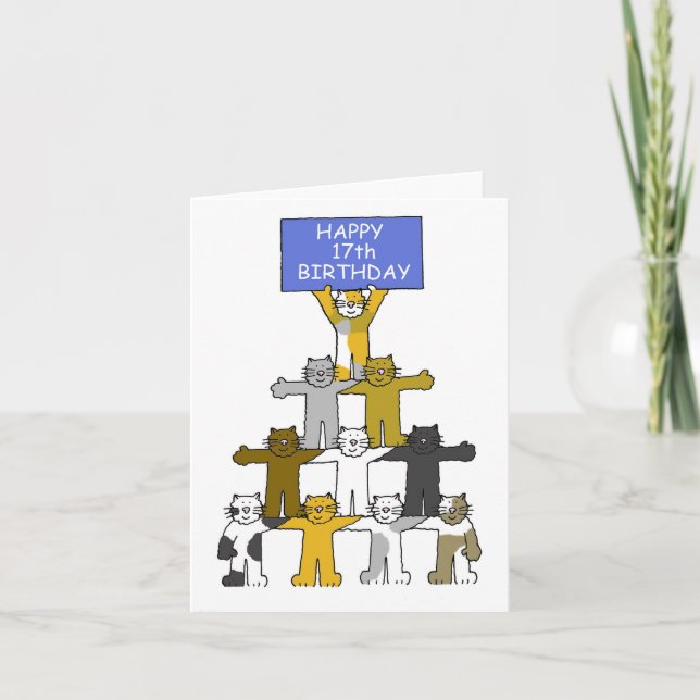 Carte Joyeux 17e anniversaire chats (Devant)