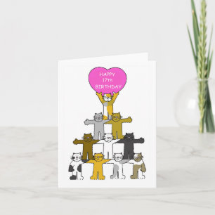 Carte Joyeux 17e Anniversaire Dessins Animés Chats