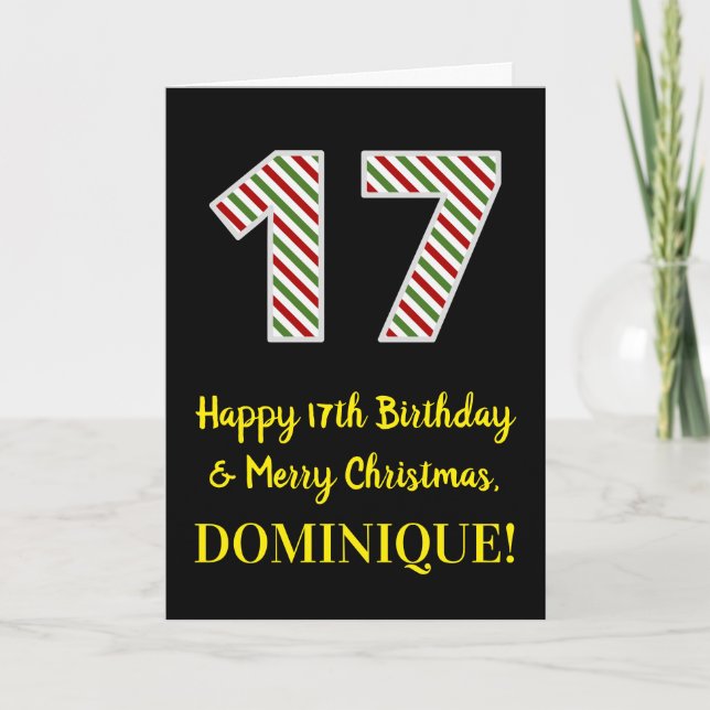 Carte Joyeux 17e anniversaire & Joyeux Noël, Nom personn (Devant)
