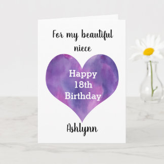 Carte Joyeux 18e anniversaire Niece avec un cœur violet