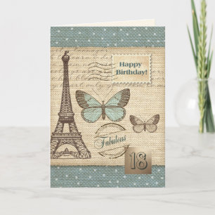 Carte Joyeux 18ème anniversaire. Art vintage