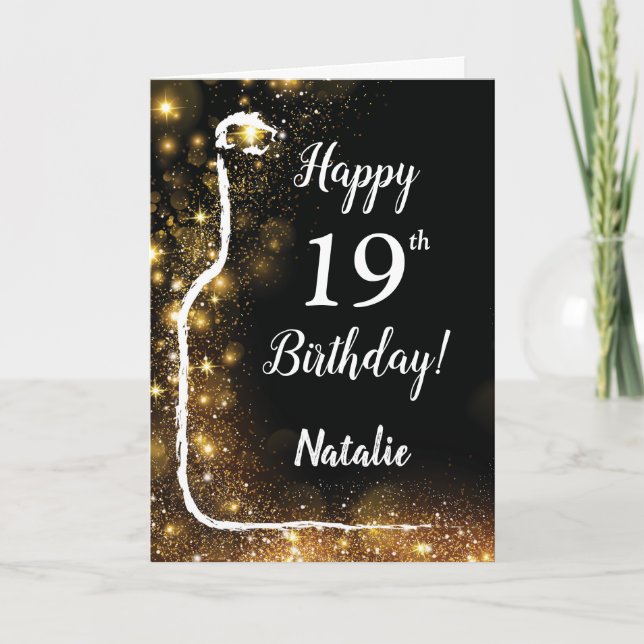 Carte Joyeux 19e anniversaire Black and Gold Parties sci (Devant)