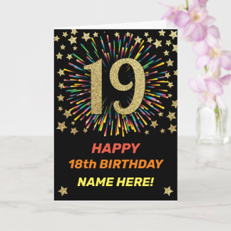 Carte Joyeux 19e anniversaire Black & Gold Rainbow Firew
