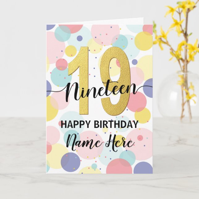 Carte Joyeux 19e anniversaire Pastel Arc-en-ciel et fill (Fleur jaune)