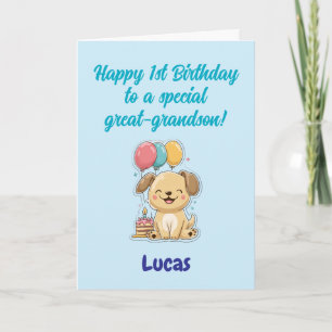 Carte Joyeux 1er Anniversaire Arrière-Petit-Fils, Chiot,
