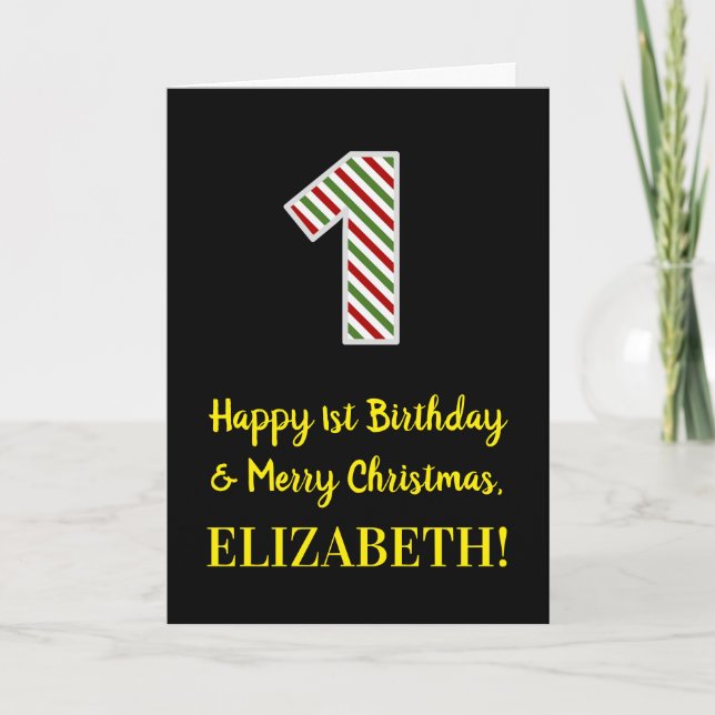 Carte Joyeux 1er anniversaire & Joyeux Noël, Nom personn (Devant)