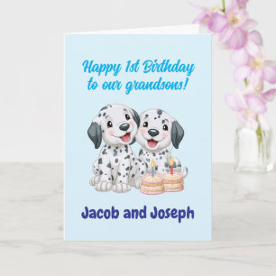 Carte Joyeux 1er anniversaire petits-fils, chiots  