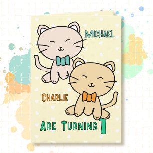 Carte Joyeux 1er anniversaire pour des jumeaux garçons a