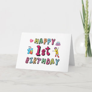 Carte Joyeux 1er anniversaire pour enfants de 1 an B jou