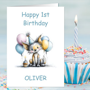 Carte Joyeux 1er anniversaire Renard Mignon