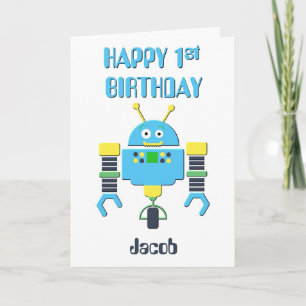 Carte Joyeux 1er anniversaire Robot bleu
