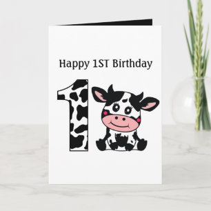 Carte Joyeux 1er anniversaire vache ajouter un message