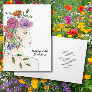 Carte Joyeux 20e anniversaire femme Flowers Illustration