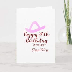 Carte Joyeux 20e anniversaire fille cowboy rose nom date