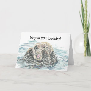 Carte Joyeux 20e anniversaire mignon Excité Otter humori