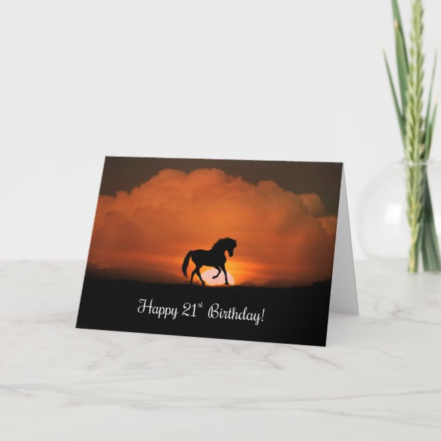 Carte Joyeux 21e anniversaire avec cheval et soleil (Devant)
