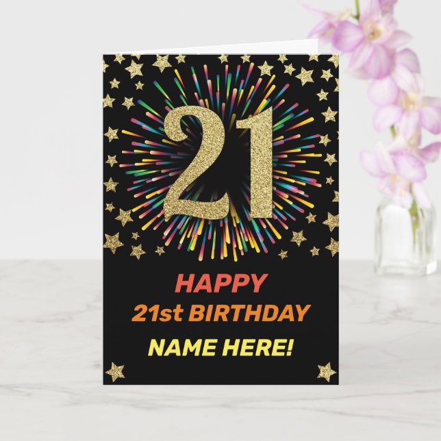 Carte Joyeux 21e anniversaire Black & Gold Rainbow Firew (Orchidée)