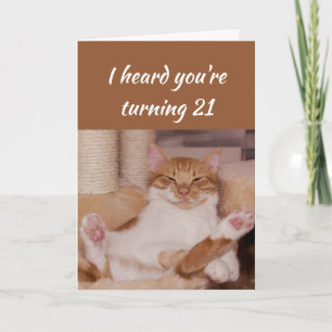 Carte Joyeux 21e anniversaire Célébrer Funny Chat