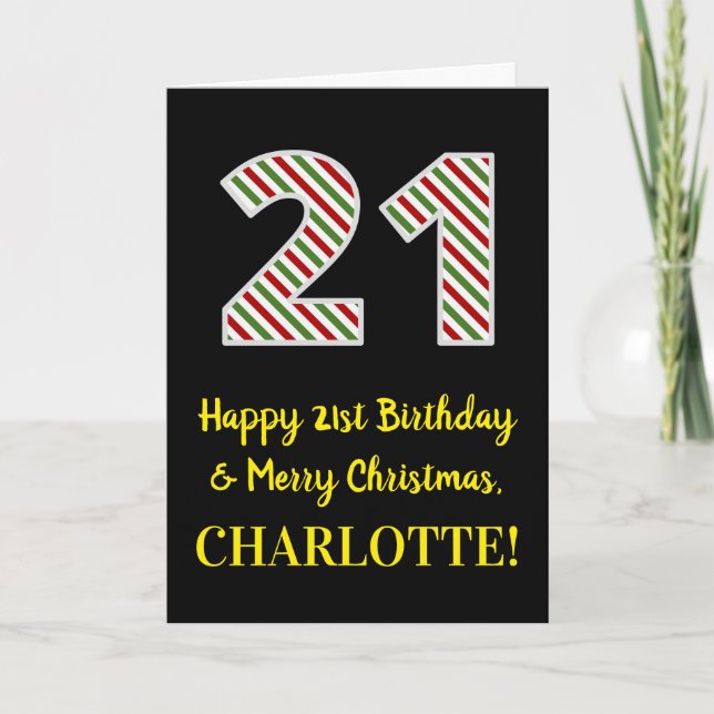 Carte Joyeux 21e anniversaire & Joyeux Noël, Nom personn (Devant)