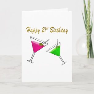 Carte Joyeux 21e anniversaire Martini verre avec olives