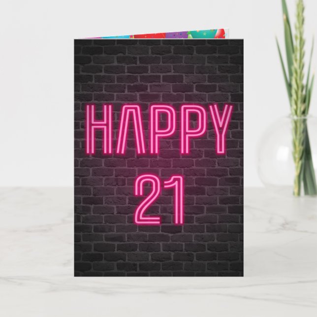 Carte Joyeux 21e anniversaire Neon Connexion en brique (Devant)