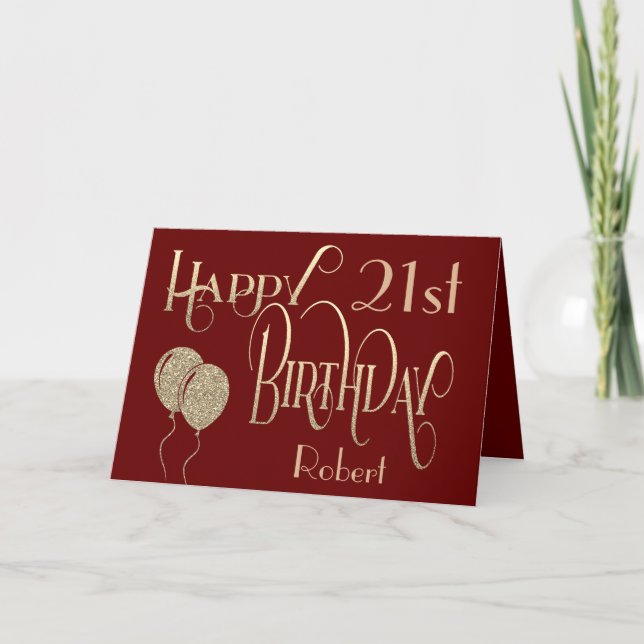 Carte Joyeux 21e anniversaire Nom Bourgogne Or (Devant)