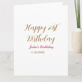 Carte joyeux 21e anniversaire nom date moderne s rose do